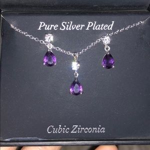 Nib necklace & earrings set purple teardrop